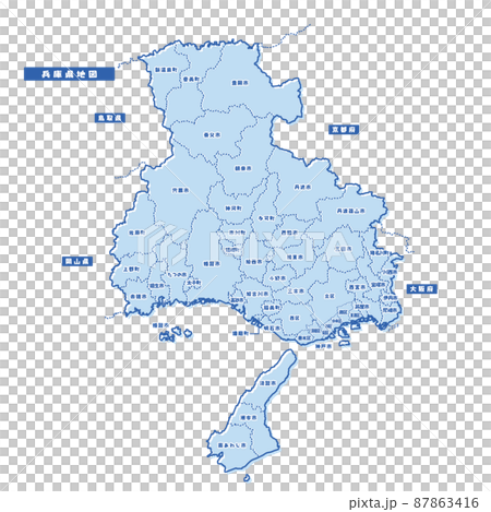 兵庫県地図 シンプル淡青 市区町村 87863416
