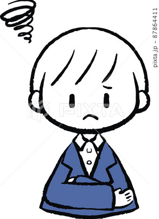 何かをぐるぐる悩んで考え込む姿の男性のイラスト 87864411