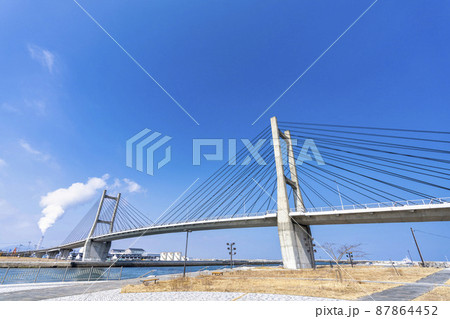 青空と松川浦大橋 福島県相馬市 青空と松川浦大橋 福島県相馬市 87864452