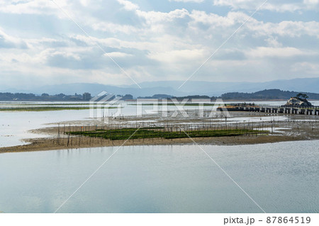 松川浦桟橋からの風景　海苔の養殖棚　福島県相馬市 87864519
