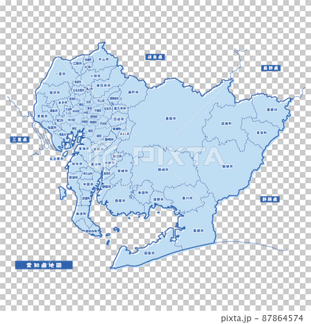 愛知縣地圖簡單淺藍色自治市 87864574