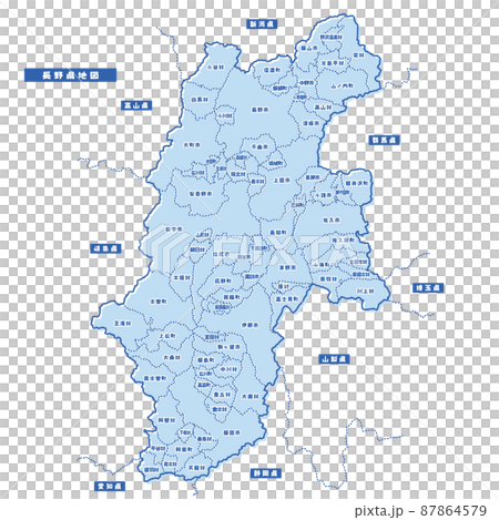 長野縣地圖簡單淺藍色自治市 87864579