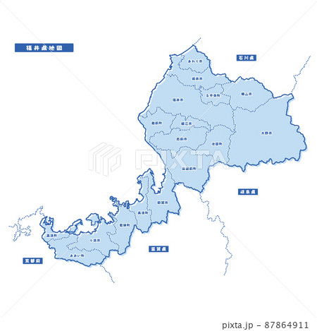 福井県地図 シンプル淡青 市区町村