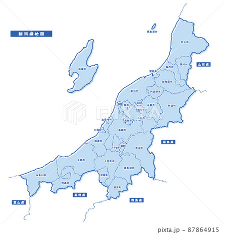 新潟県地図 シンプル淡青 市区町村のイラスト素材