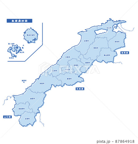 島根県地図 シンプル淡青 市区町村