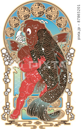 浮世絵 金太郎と鯉 その2 和風ゴシックバージョンのイラスト素材 [87865201] - PIXTA