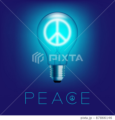Peace icon Incandescent light switch on, Peaceful Pray and Stop war concept design illustration isolated on blue gradient background with copy space, vector 87866146