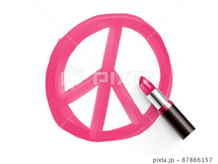 Peace icon drawing by Lipstick pink color, Pray for peaceful and Stop war concept design illustration isolated on white background with copy space, vector 87866157