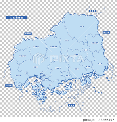 広島県地図 シンプル淡青 市区町村 87866357