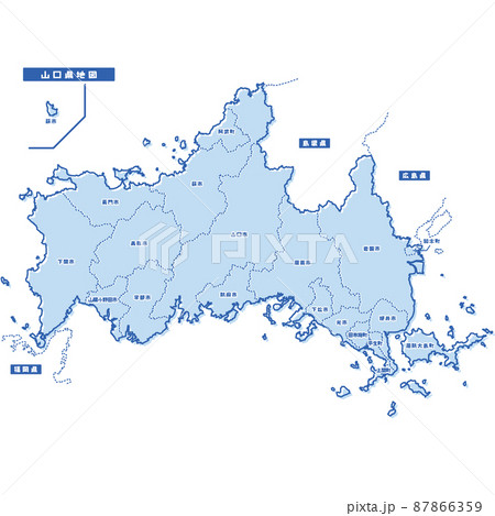 山口県地図 シンプル淡青 市区町村