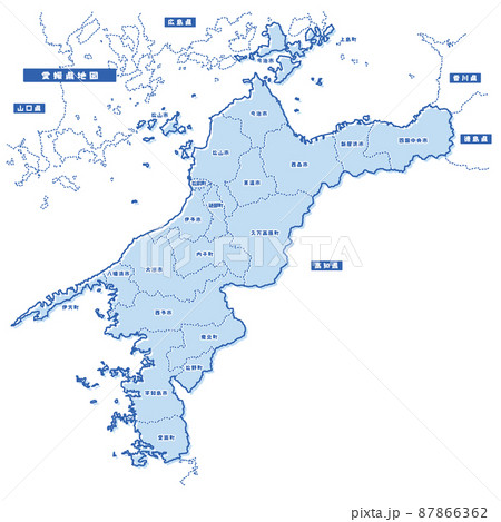 愛媛県地図 シンプル淡青 市区町村