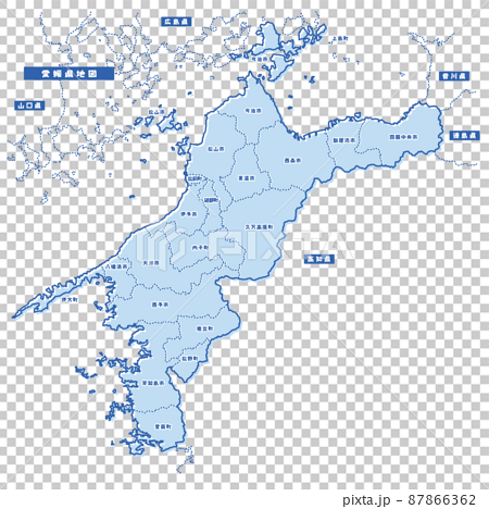 愛媛県地図 シンプル淡青 市区町村 87866362