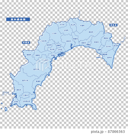 高知県地図 シンプル淡青 市区町村 87866363