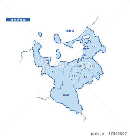 福岡市地図 シンプル淡青 市区町村のイラスト素材