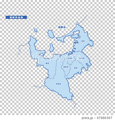 福岡市地図 シンプル淡青 市区町村 福岡市地図 シンプル淡青 市区町村 87866367