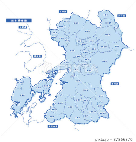 熊本県地図 シンプル淡青 市区町村