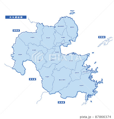 大分県地図 シンプル淡青 市区町村 87866374