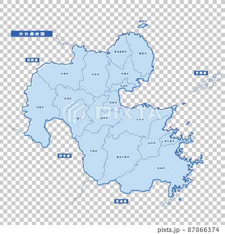 大分県地図 シンプル淡青 市区町村 87866374