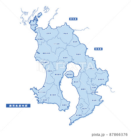 鹿児島県地図 シンプル淡青 市区町村