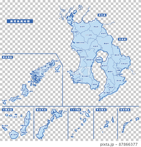 鹿兒島縣地圖簡單淺藍色自治市 87866377