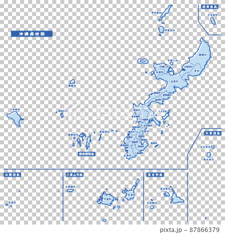沖縄県地図 シンプル淡青 市区町村 沖縄県地図 シンプル淡青 市区町村 87866379