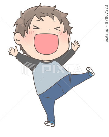 Boy jumping with a smile - Stock Illustration [87867523] - PIXTA