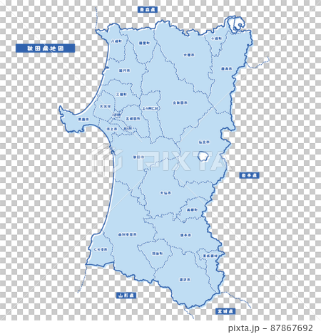 秋田県地図 シンプル淡青 市区町村 87867692