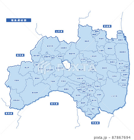 福島県地図 シンプル淡青 市区町村