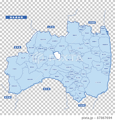 福島県地図 シンプル淡青 市区町村 87867694