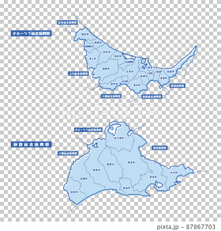 オホーツク総合振興局・釧路総合振興局地図 シンプル淡青 市区町村 87867703