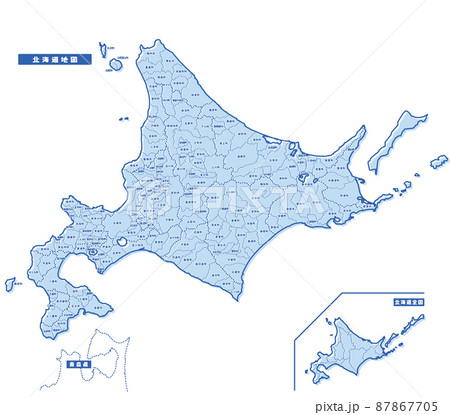 北海道地図 シンプル淡青 市区町村