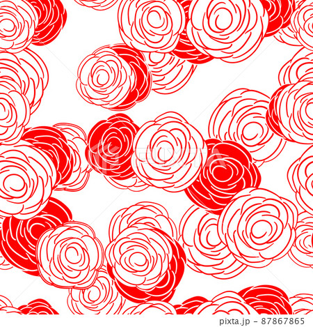 Spring colorful vector illustration with red roses. Cartoon style. Design for fabric, textile, paper. Holiday print for Easter, Birthday, 8 March. Flowers with leaves 87867865