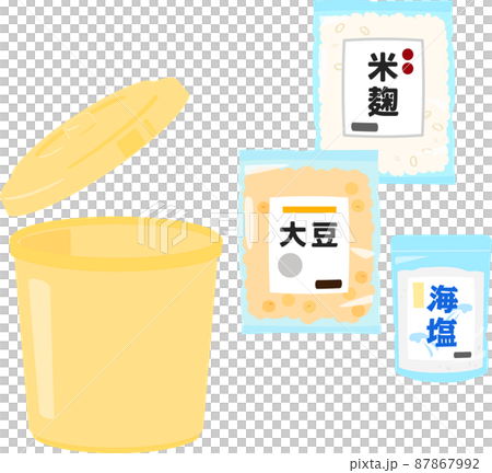 手作り味噌の材料とプラスチック容器 87867992