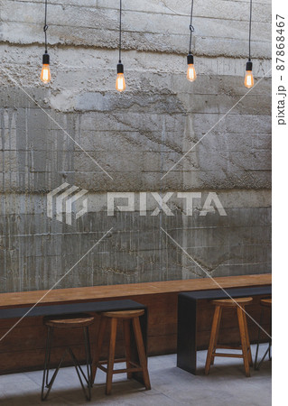 cafe interior Layout in a loft style in dark colors open space interior view of various coffee Welcome open coffee shop background. cafe interior Layout in a loft style in dark colors open space interior view of various coffee Welcome open coffee shop background. 87868467