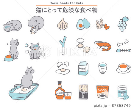 猫 危険な食べ物のイラストセットのイラスト素材