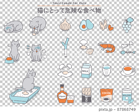 猫　危険な食べ物のイラストセット 87868749