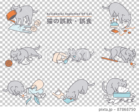 猫の誤飲誤食　イラストセット 87868750