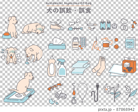 犬の誤飲誤食　イラストセット 87868942