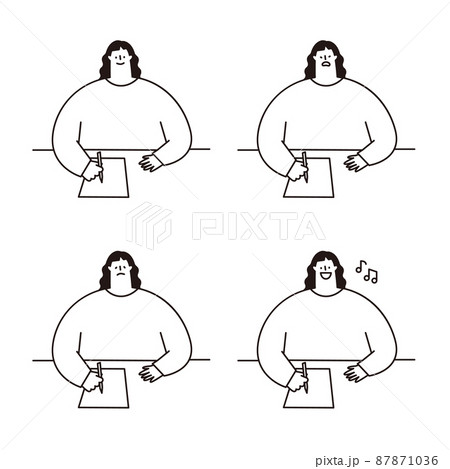 用紙に記入する女性のさまざまな表情セット_線画 87871036