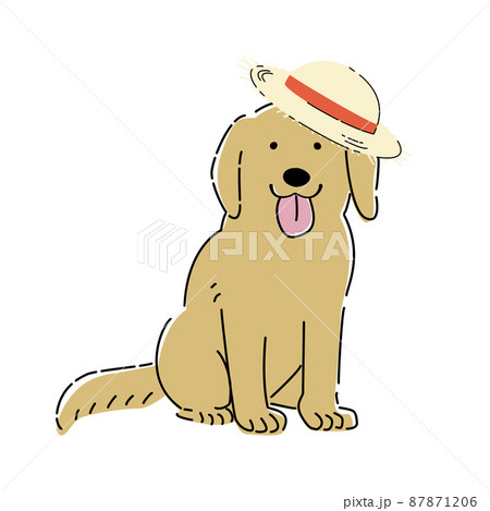 麦わら帽子をかぶった犬のイラストのイラスト素材