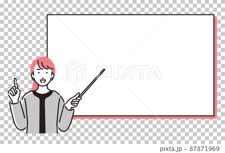 A business person woman with a person whiteboard and a pointer A business person woman with a person whiteboard and a pointer 87871969
