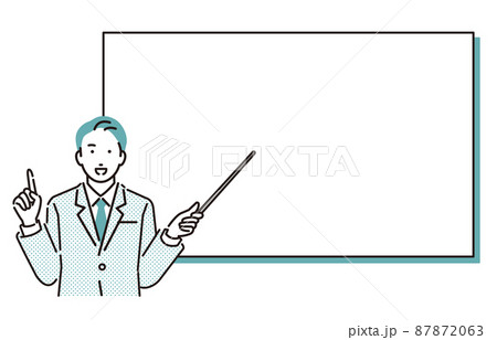 人物 ホワイトボードと指示棒を持つビジネスパーソン男性 87872063