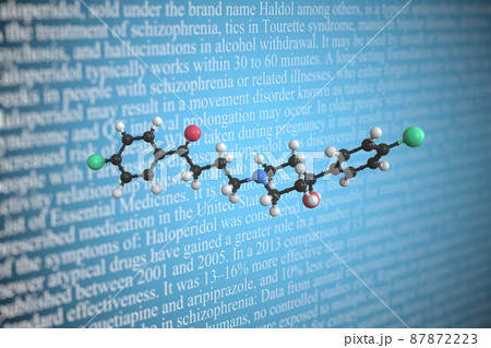 Haloperidol scientific molecular model, 3D rendering Haloperidol scientific molecular model, 3D rendering 87872223