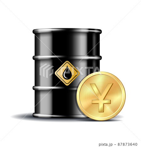 Oil barrel and gold yuan currency coin isolated on white 87873640