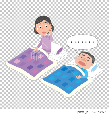 Wife worried about her husband's breathing during sleep 87873974