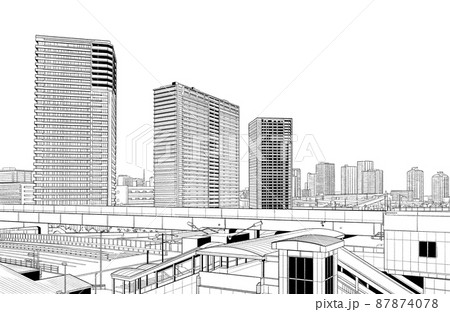 漫画風ペン画イラスト　住宅_マンション 87874078