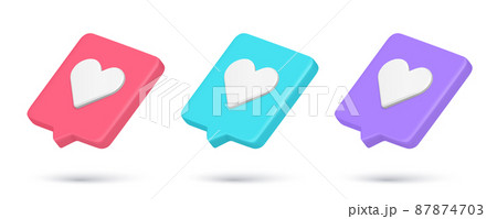 Multicolored realistic 3d icon heart online dating quick tips notification set vector illustration 87874703