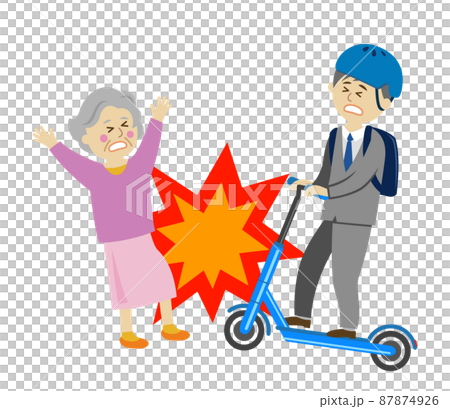 電動キックボードと歩行者の事故イラストイメージ 87874926