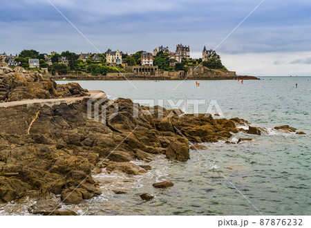 Amazing promenade and historical villas in Dinard, popular seaside resort on the Atlantic coast of Brittany, France 87876232