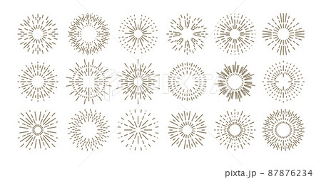 Outline vintage sun rays for minimalistic logos, abstract geometric design. Vector set logo radiant explosion sun 87876234